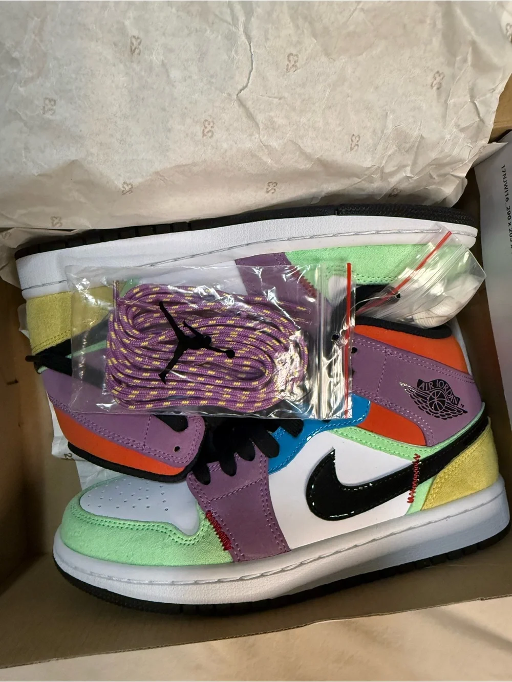 Jordan Low Top Sneakers in Purple, Green, Orange, Blue, Yellow, White & Black